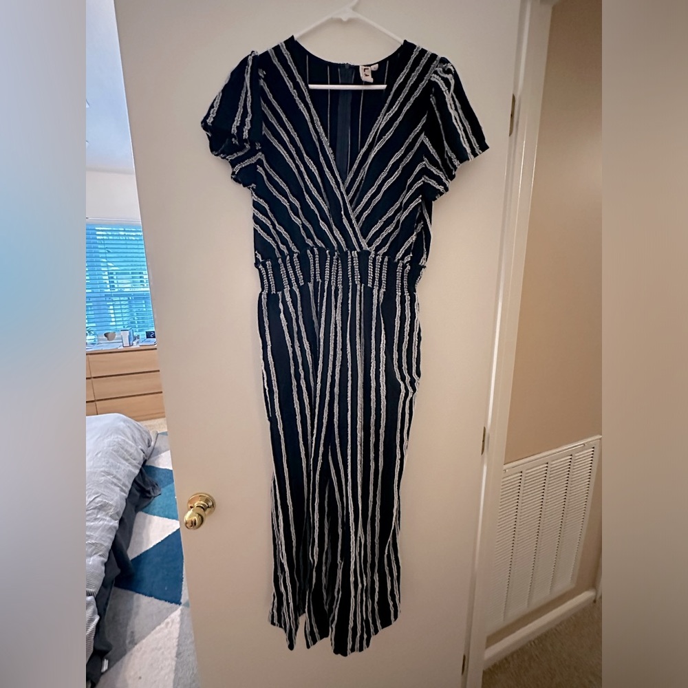 Anthropologie jumpsuit blue and white stripe. With pockets